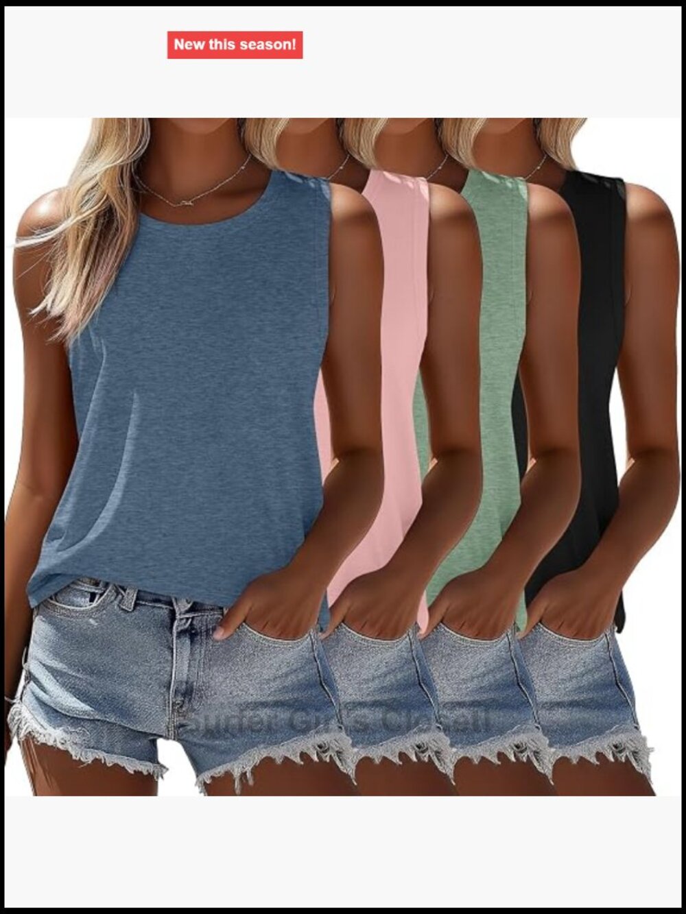 4 Pack Womens Loose Fit Sleeveless Tank Tops Crew Neck Solid Stretch Polyester